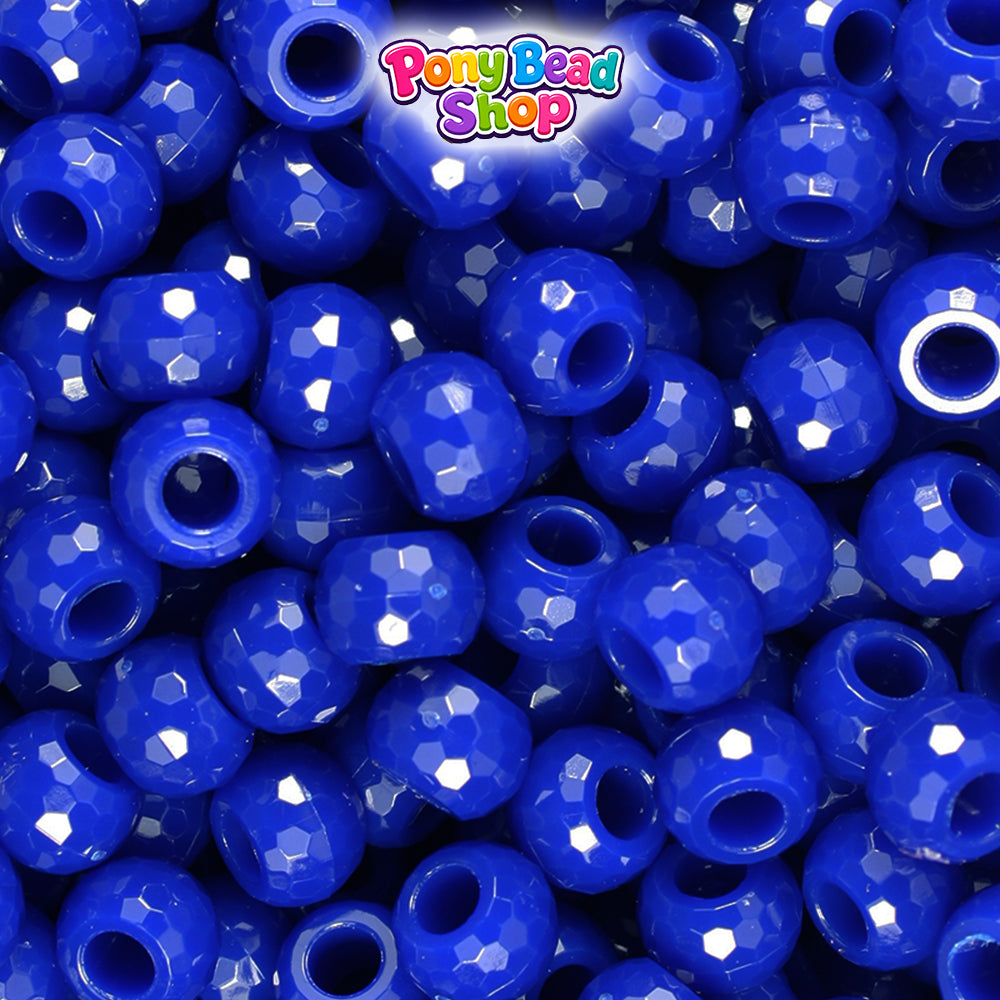 Royal Blue Opaque 9mm Faceted Barrel Plastic Pony Beads (500pcs)