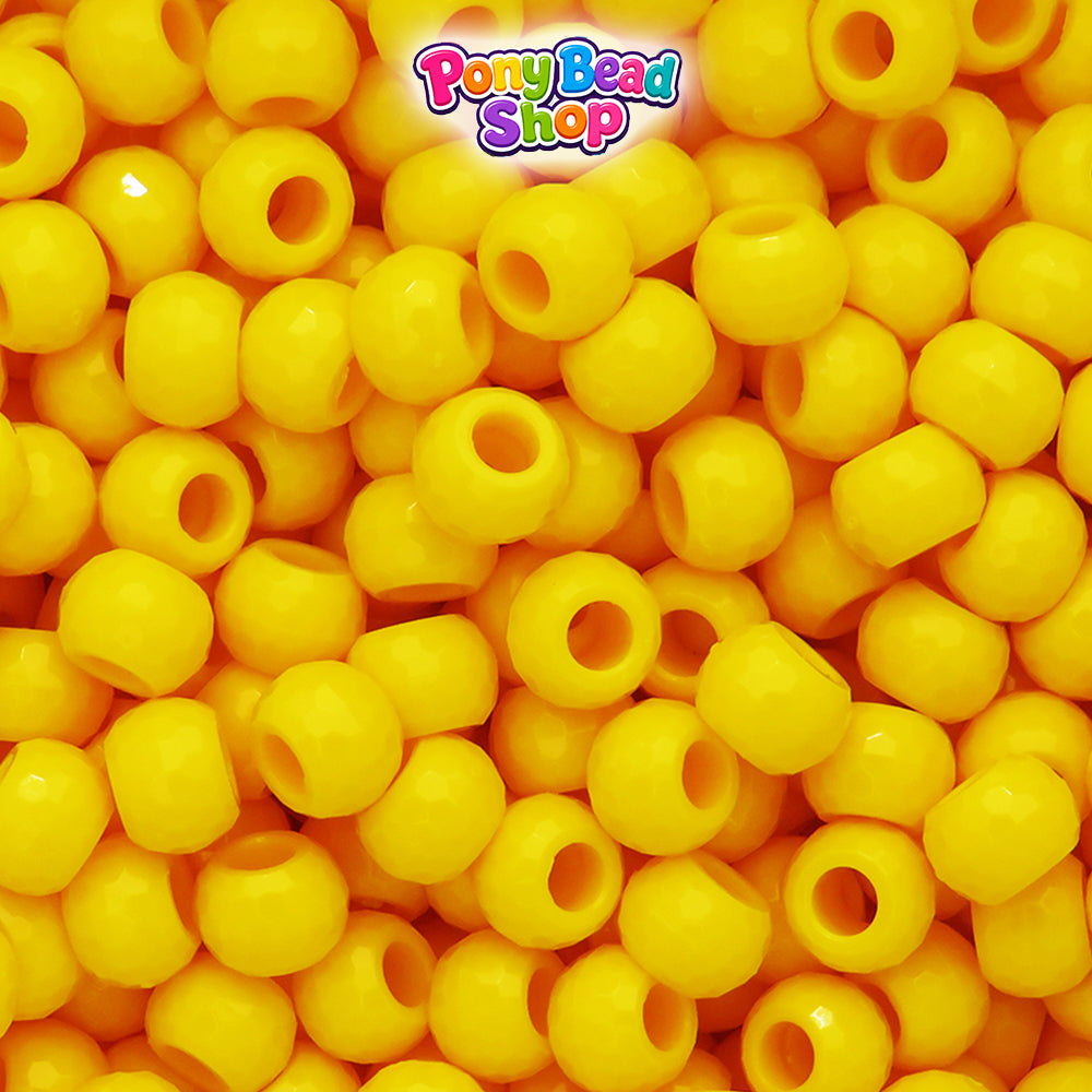 Bright Yellow Opaque 9mm Faceted Barrel Plastic Pony Beads (500pcs)