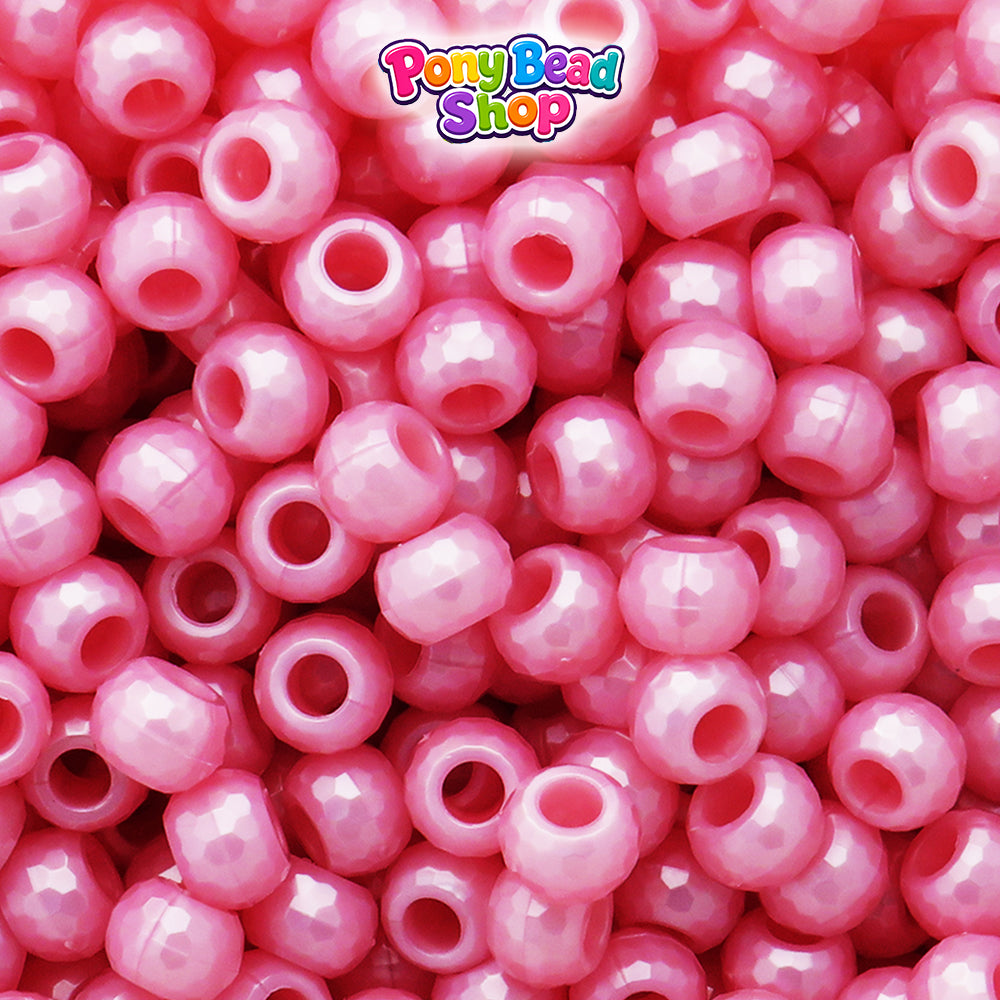 Light Pink Pearl 9mm Faceted Barrel Plastic Pony Beads (500pcs)
