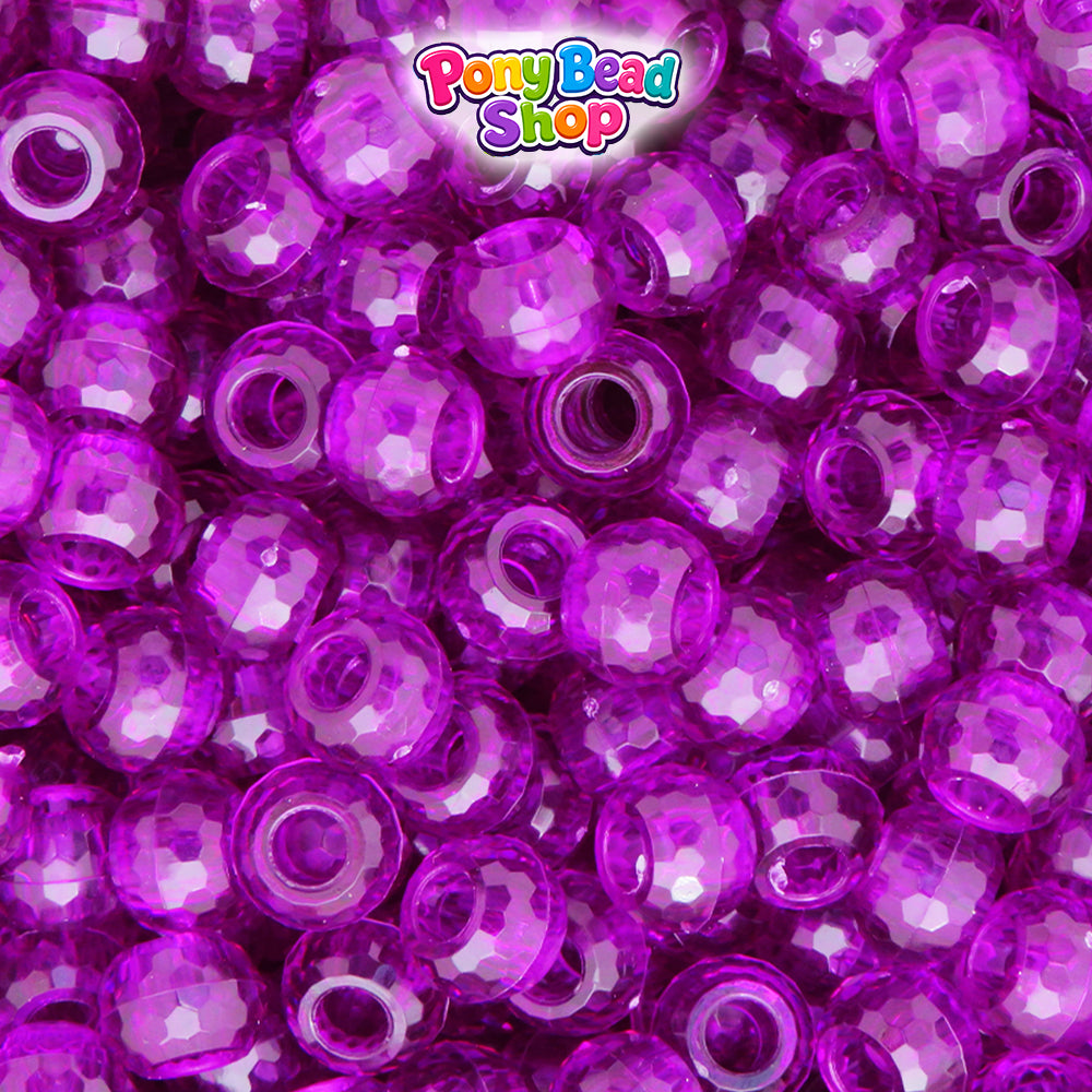 Lilac Transparent 9mm Faceted Barrel Plastic Pony Beads (500pcs)