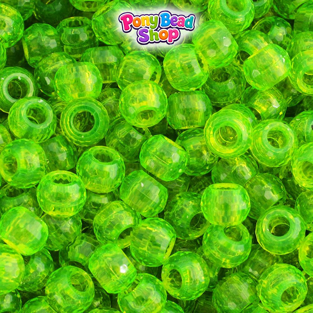 Lime Roe Transparent 9mm Faceted Barrel Plastic Pony Beads (500pcs)