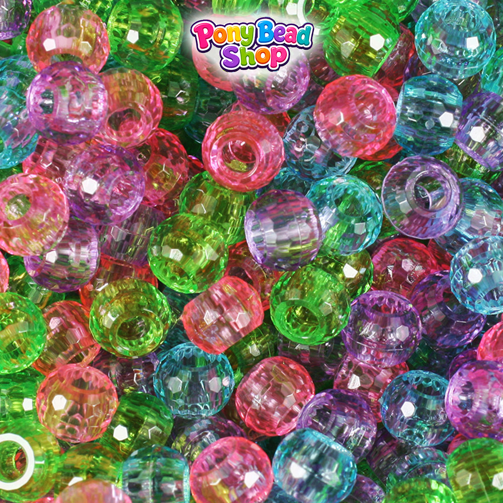 Soft Transparent Mix 9mm Faceted Barrel Plastic Pony Beads (500pcs)