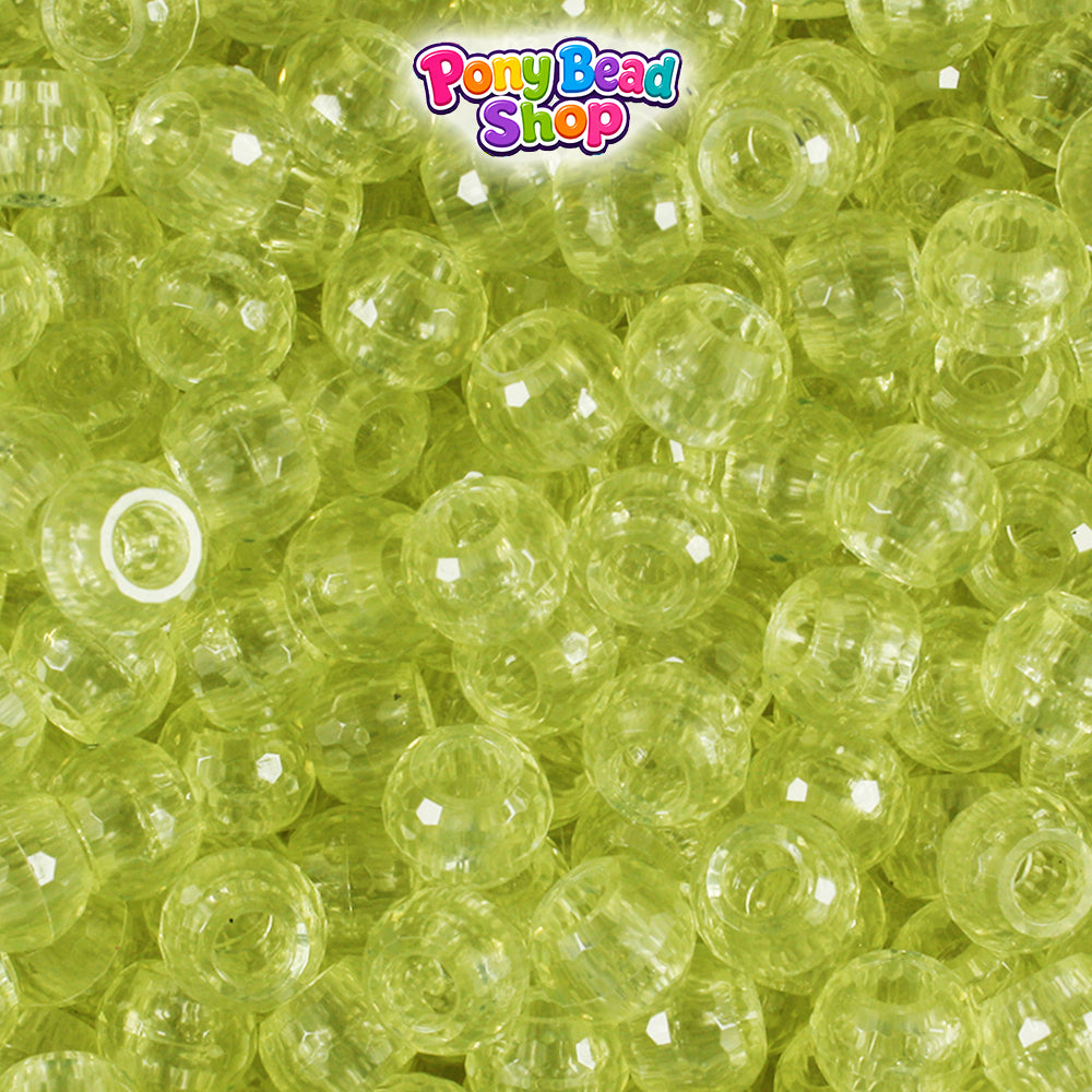 Pastel Yellow Transparent 9mm Faceted Barrel Plastic Pony Beads (500pcs)