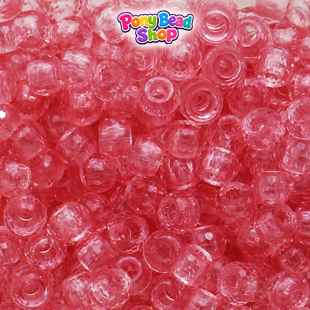 Light Coral Transparent 9mm Faceted Barrel Plastic Pony Beads (500pcs)