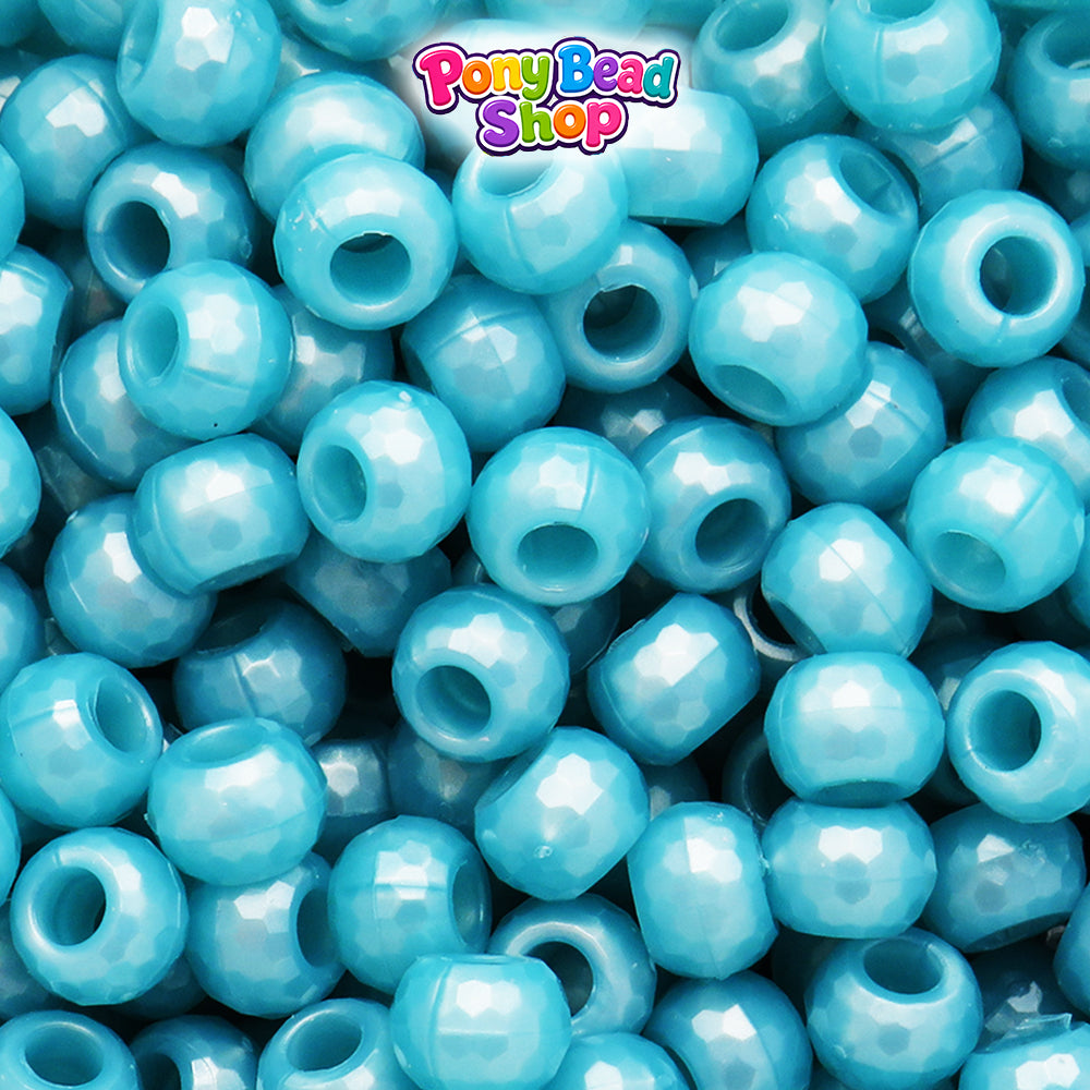 Sky Blue Pearl 9mm Faceted Barrel Plastic Pony Beads (500pcs)