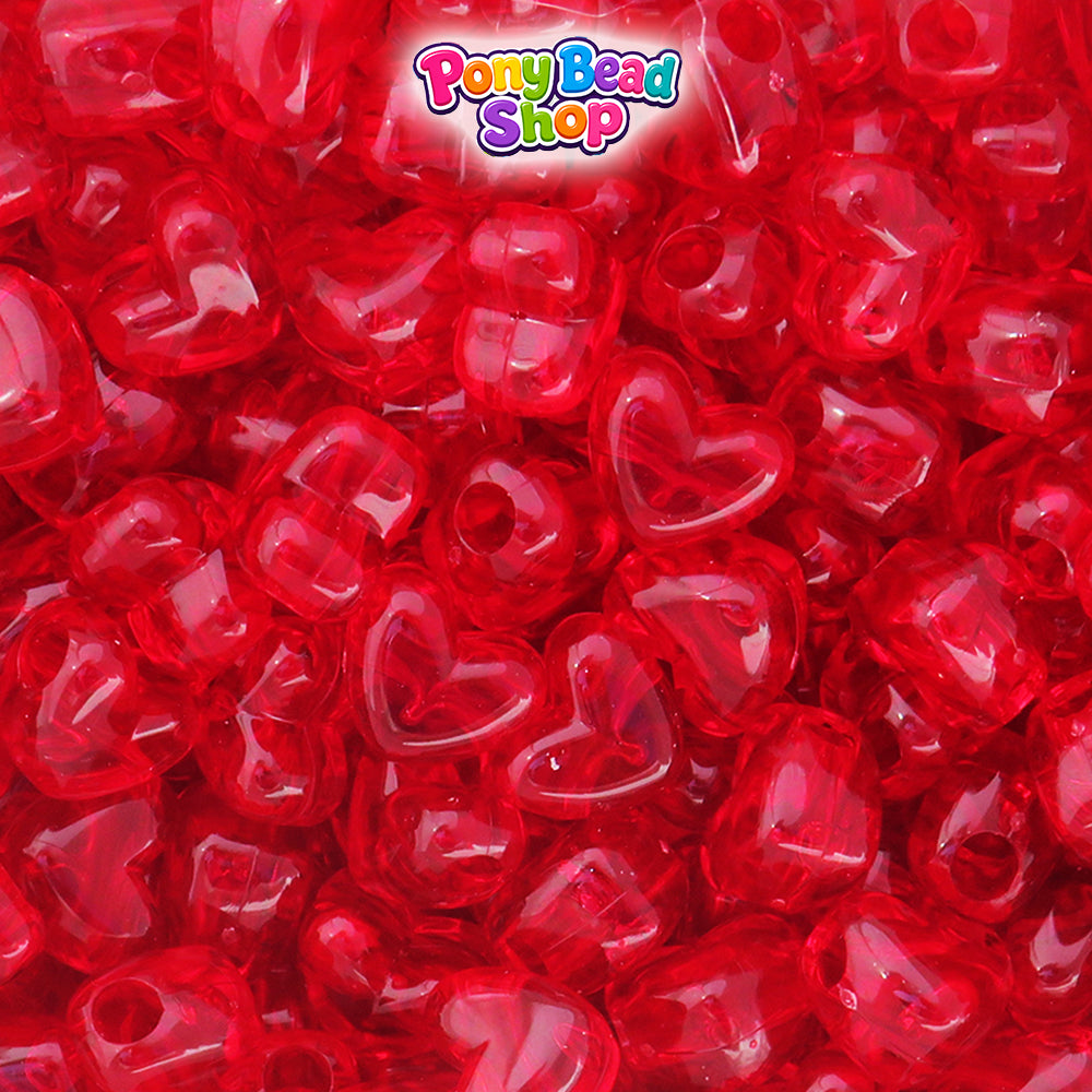 Dark Ruby Transparent 12mm Heart (HH) Plastic Pony Beads (250pcs)