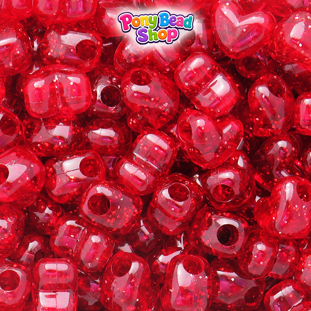 Dark Ruby Sparkle 12mm Heart (HH) Plastic Pony Beads (250pcs)