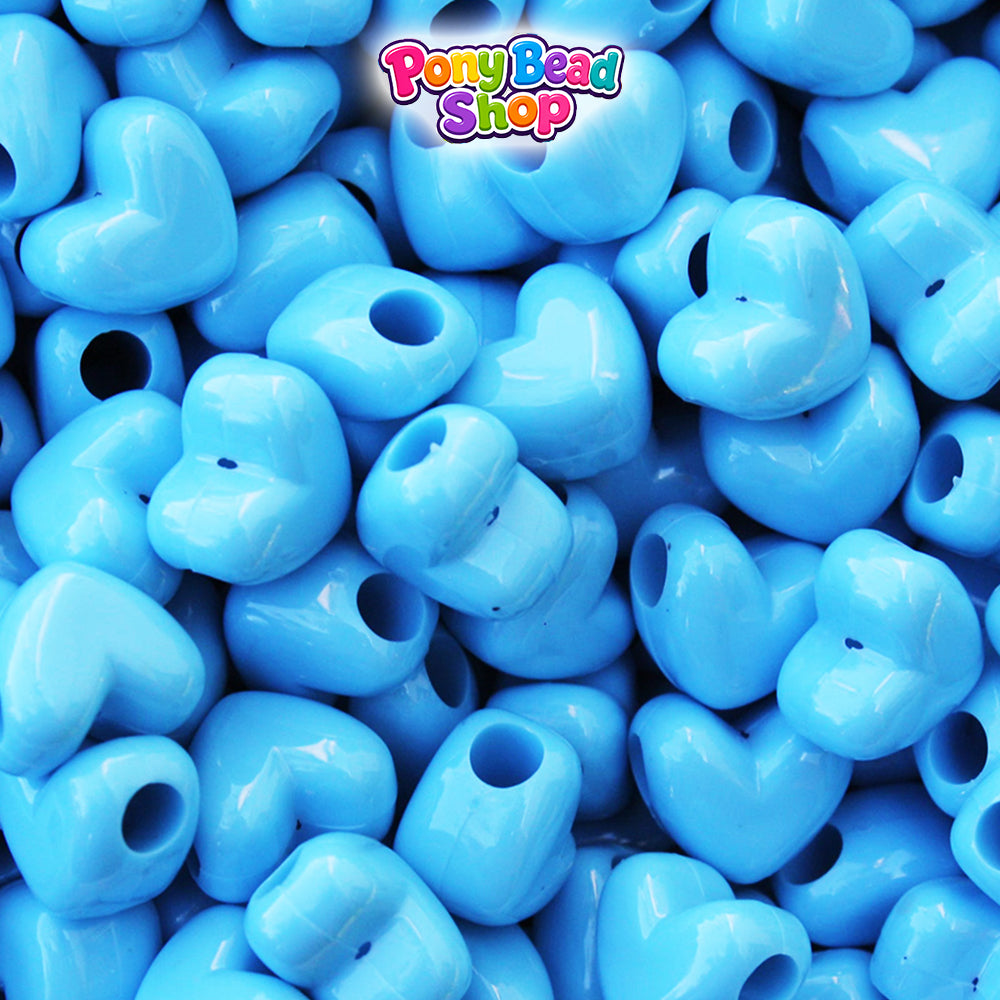 Baby Blue Opaque 12mm Heart (HH) Plastic Pony Beads (250pcs)