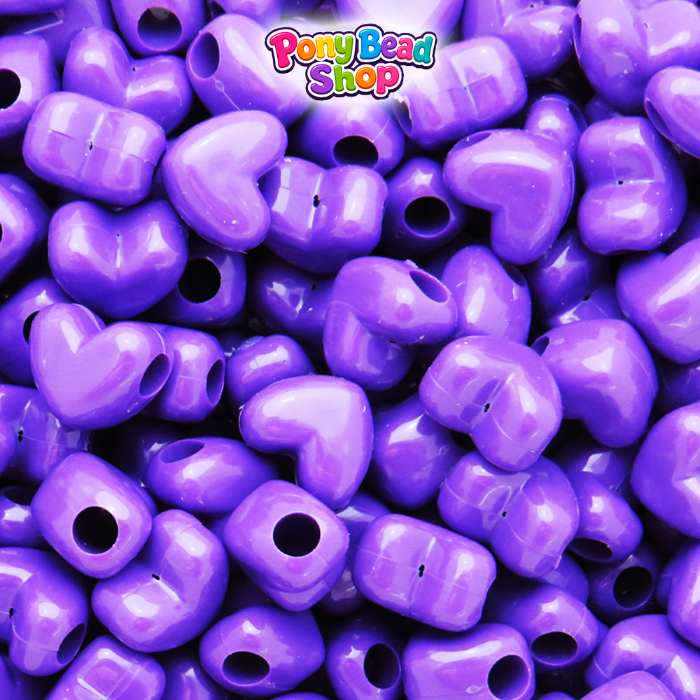 Dark Lilac Opaque 12mm Heart (HH) Plastic Pony Beads (250pcs)