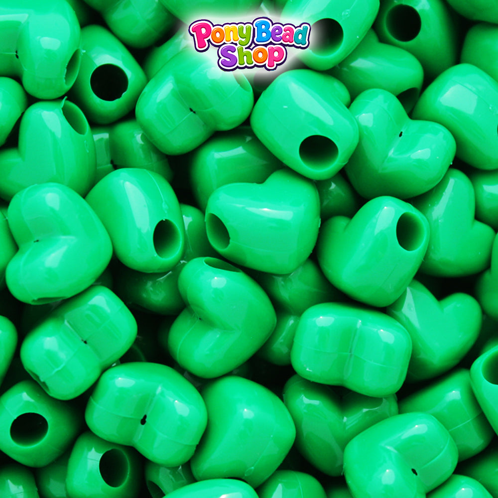 Green Opaque 12mm Heart (HH) Plastic Pony Beads (250pcs)