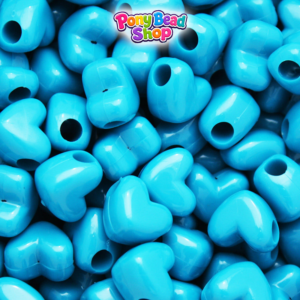 Dark Turquoise Opaque 12mm Heart (HH) Plastic Pony Beads (250pcs)