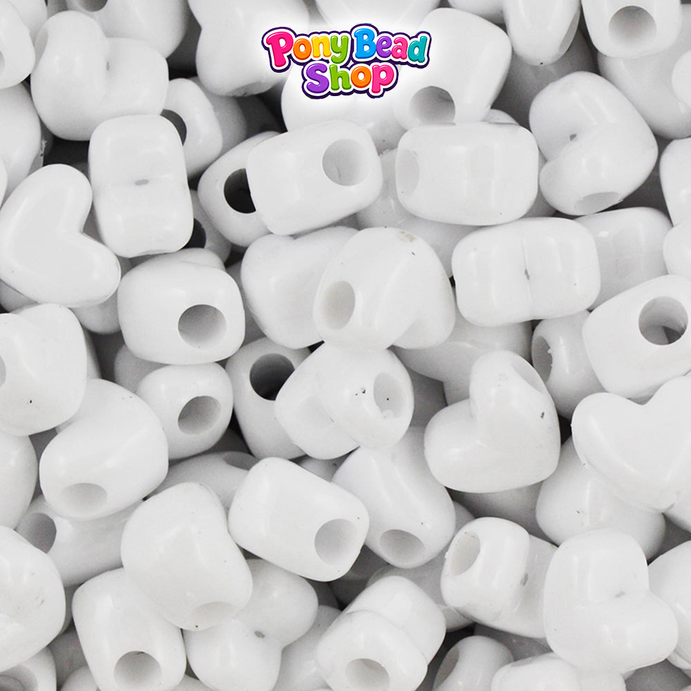 Bright White Opaque 12mm Heart (HH) Plastic Pony Beads (250pcs)