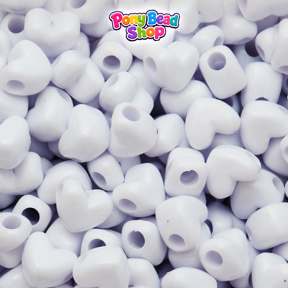 White Opaque 12mm Heart (HH) Plastic Pony Beads (250pcs)