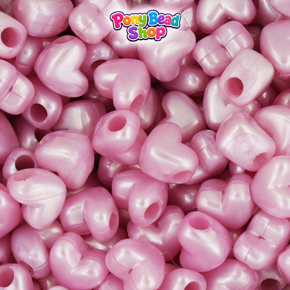 Light Pink Pearl 12mm Heart (HH) Plastic Pony Beads (250pcs)
