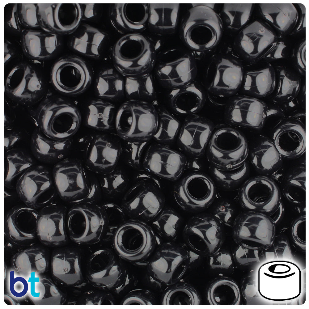 Black Opaque 9mm Standard Barrel Plastic Pony Beads (500pcs)