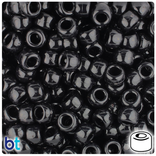 Black Opaque 9mm Standard Barrel Plastic Pony Beads (500pcs)