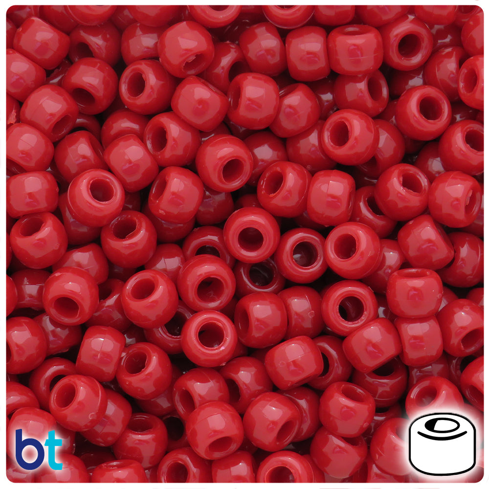 Red Opaque 9mm Standard Barrel Plastic Pony Beads (500pcs)