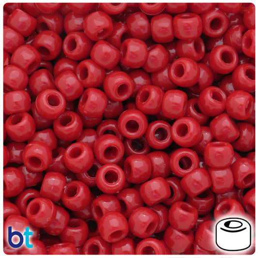 Red Opaque 9mm Standard Barrel Plastic Pony Beads (500pcs)