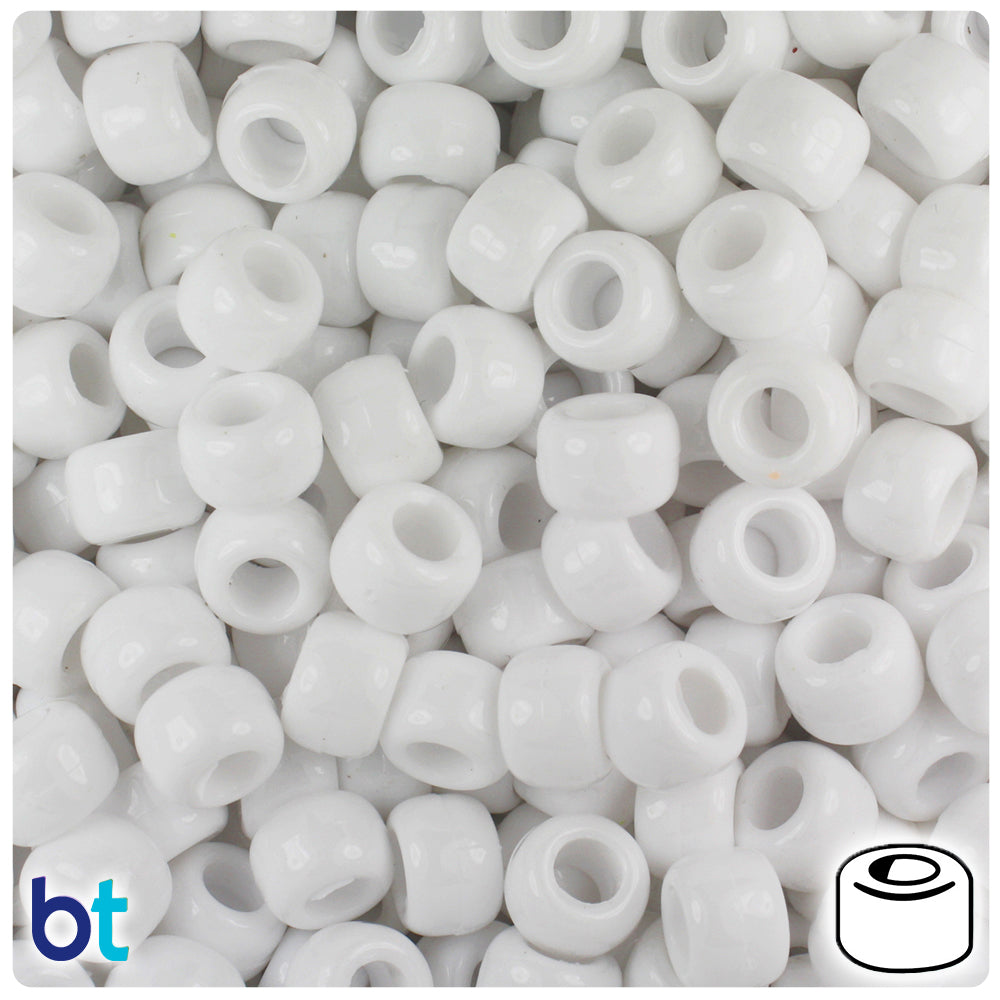 White Opaque 9mm Standard Barrel Plastic Pony Beads (500pcs)