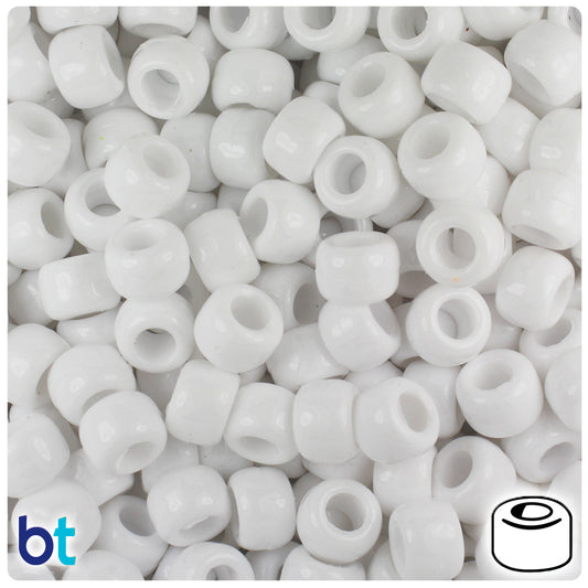 White Opaque 9mm Standard Barrel Plastic Pony Beads (500pcs)