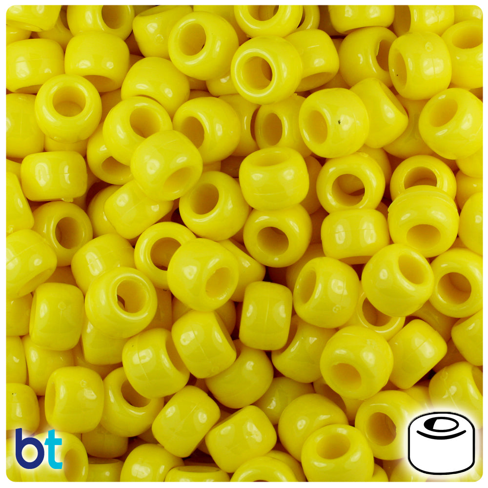Yellow Opaque 9mm Standard Barrel Plastic Pony Beads (500pcs)