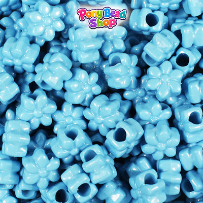 Baby Blue Opaque 12mm Flower Plastic Pony Beads (250pcs)