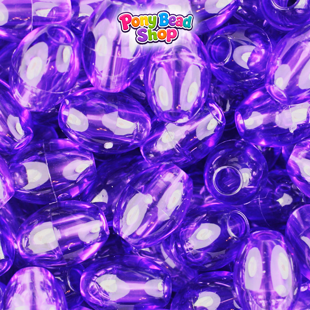 Amethyst Transparent 14mm Oval Plastic Pony Beads (200pcs)