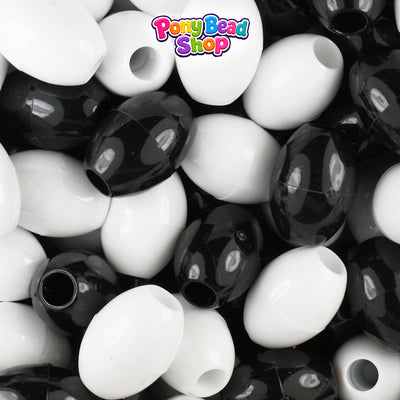 Black & White Opaque 14mm Oval Plastic Pony Beads (200pcs)