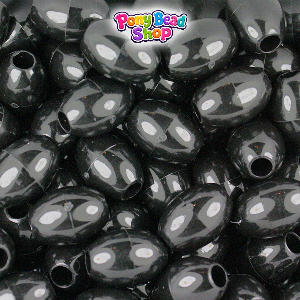 Black Opaque 14mm Oval Plastic Pony Beads (200pcs)