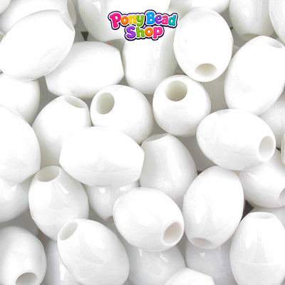 White Opaque 14mm Oval Plastic Pony Beads (200pcs)