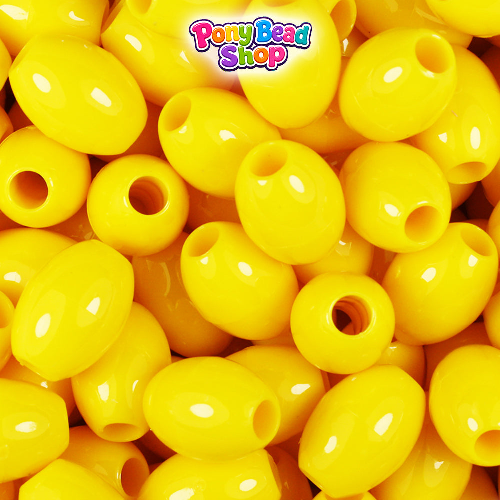 Bright Yellow Opaque 14mm Oval Plastic Pony Beads (200pcs)