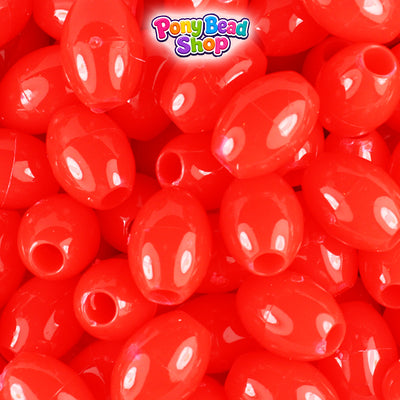 Bright Red Opaque 14mm Oval Plastic Pony Beads (200pcs)