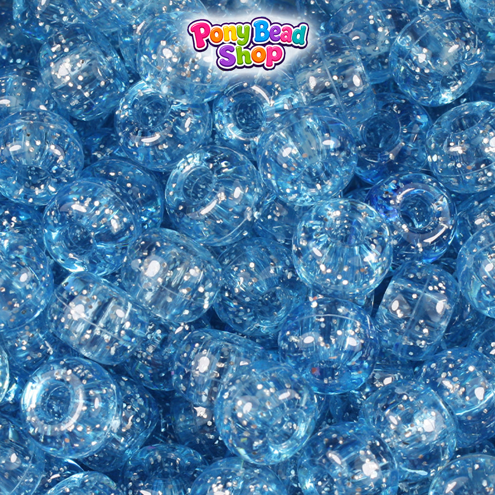 Light Sapphire Sparkle 11mm Large Barrel Plastic Pony Beads (250pcs)