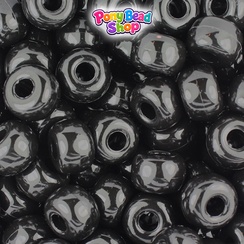 Black Opaque 11mm Large Barrel Plastic Pony Beads (250pcs)