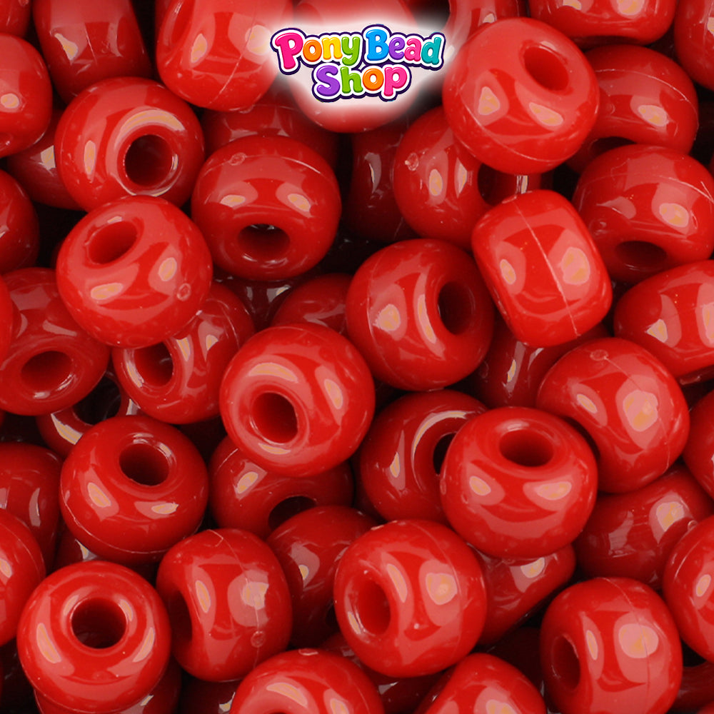 Red Opaque 11mm Large Barrel Plastic Pony Beads (250pcs)