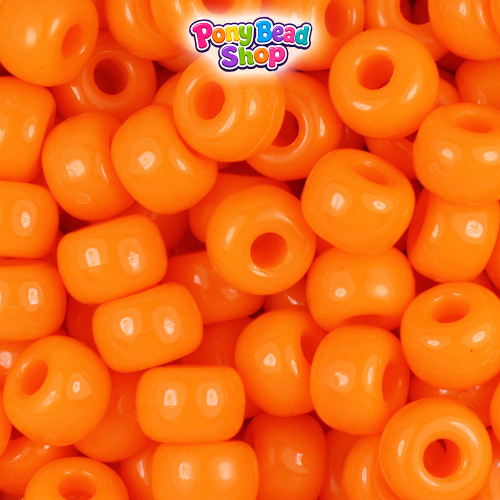 Orange Opaque 11mm Large Barrel Plastic Pony Beads (250pcs)