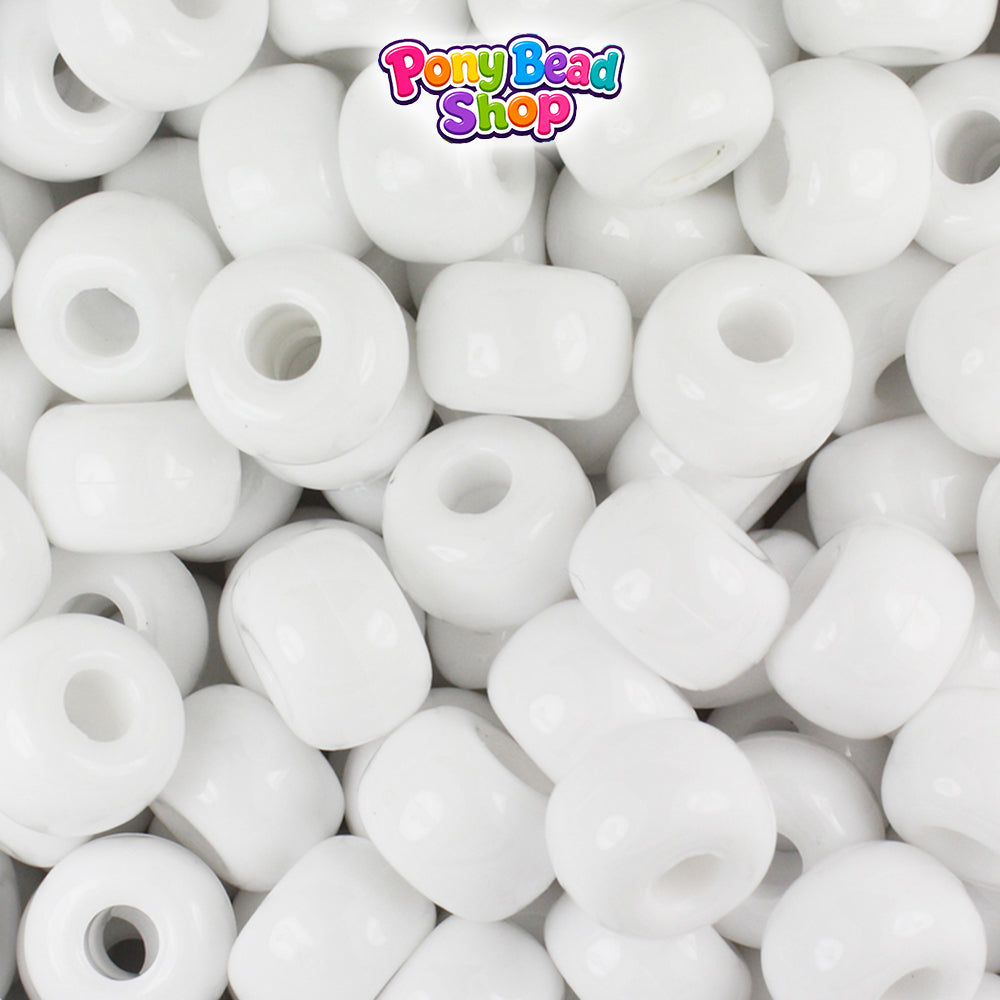 White Opaque 11mm Large Barrel Plastic Pony Beads (250pcs)