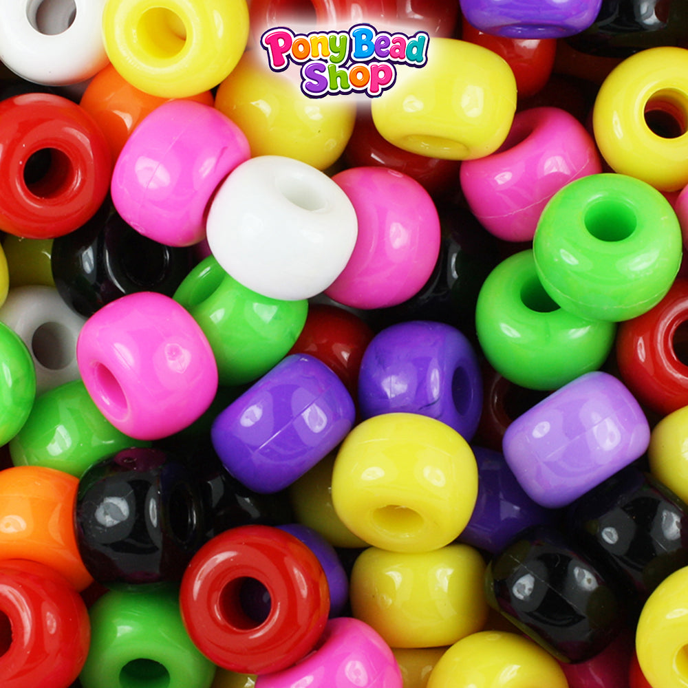 Opaque Mix 11mm Large Barrel Plastic Pony Beads (250pcs)