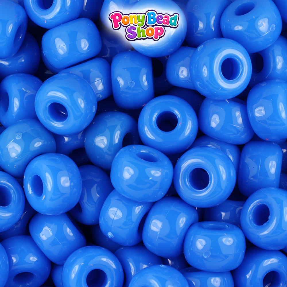 True Blue Neon Bright 11mm Large Barrel Plastic Pony Beads (250pcs)