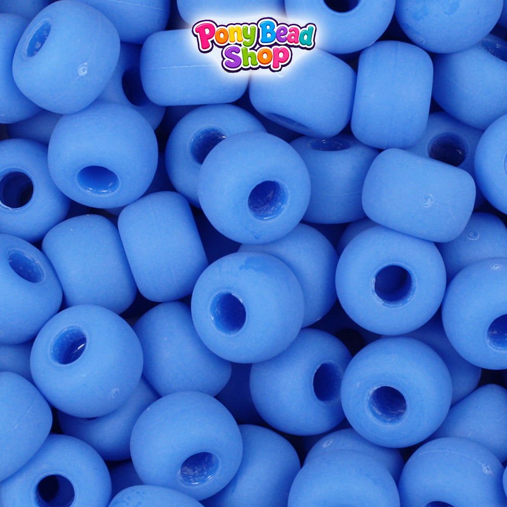 True Blue Matte 11mm Large Barrel Plastic Pony Beads (250pcs)