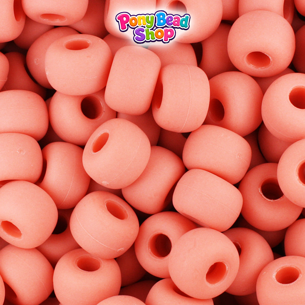 Coral Matte 11mm Large Barrel Plastic Pony Beads (250pcs)