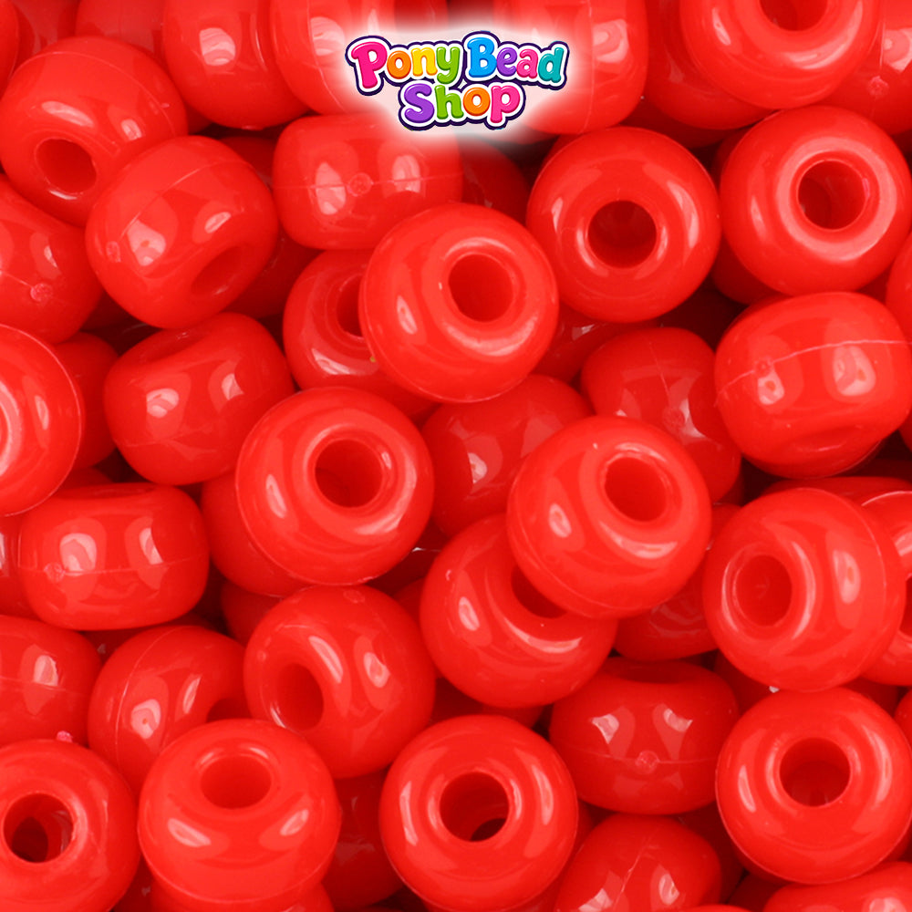 Bright Red Opaque 11mm Large Barrel Plastic Pony Beads (250pcs)