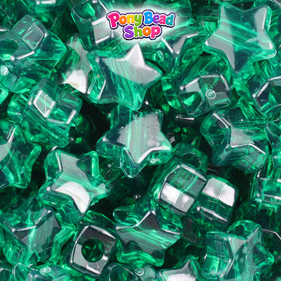 Emerald Transparent 13mm Star Plastic Pony Beads (250pcs)