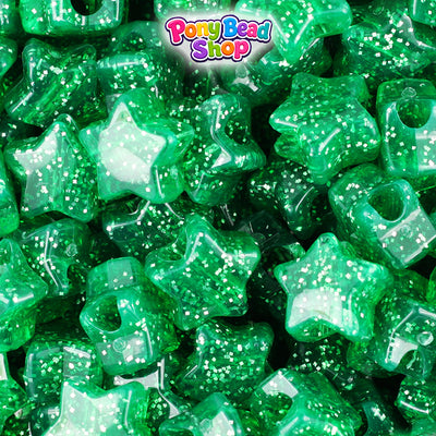 Emerald Sparkle 13mm Star Plastic Pony Beads (250pcs)