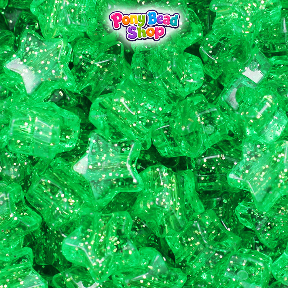 Mint Sparkle 13mm Star Plastic Pony Beads (250pcs)