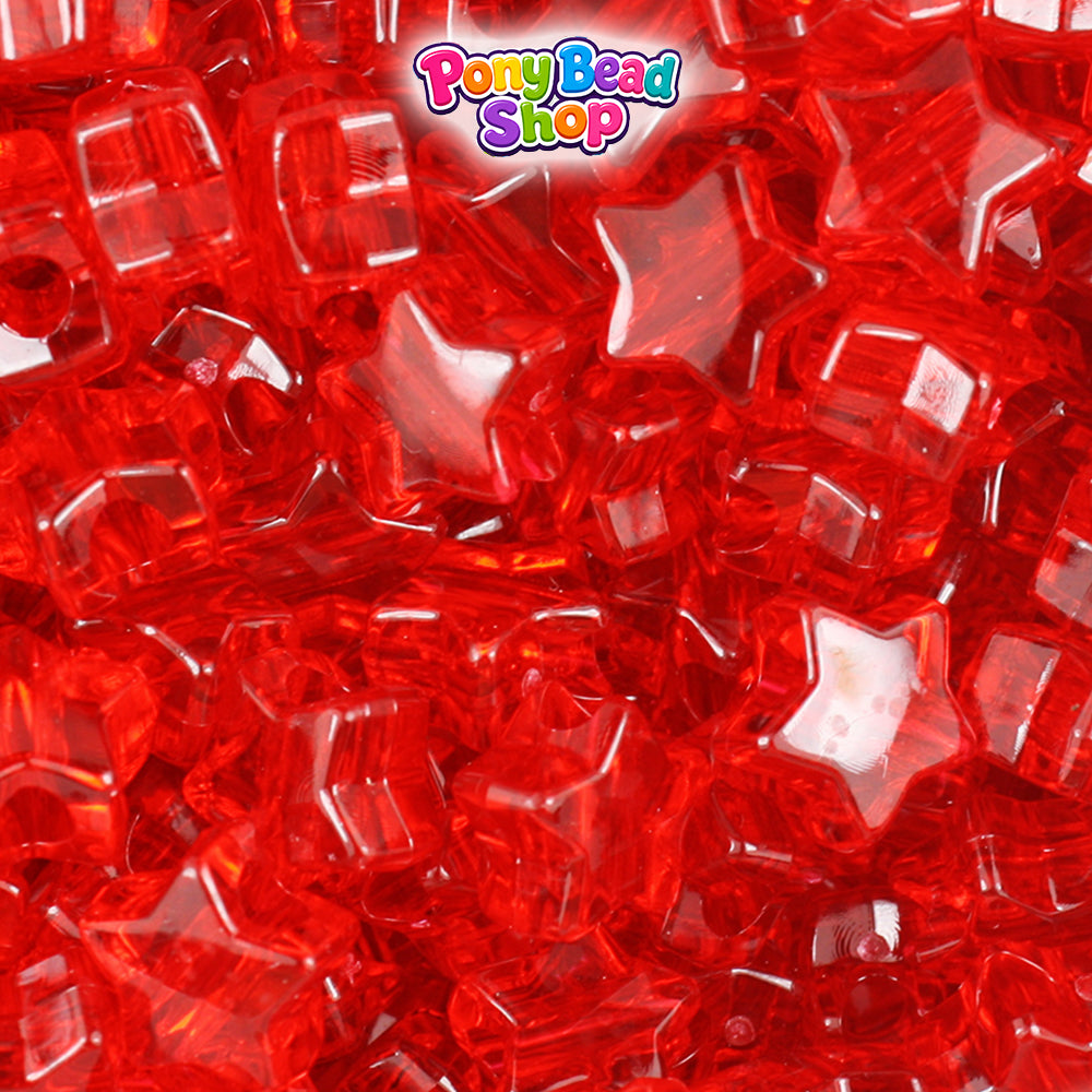 Ruby Transparent 13mm Star Plastic Pony Beads (250pcs)