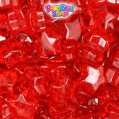 Ruby Transparent 13mm Star Plastic Pony Beads (250pcs)