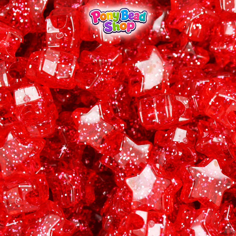 Ruby Sparkle 13mm Star Plastic Pony Beads (250pcs)