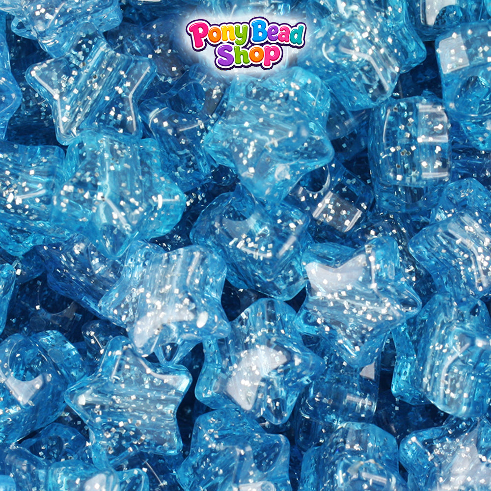 Light Sapphire Sparkle 13mm Star Plastic Pony Beads (250pcs)