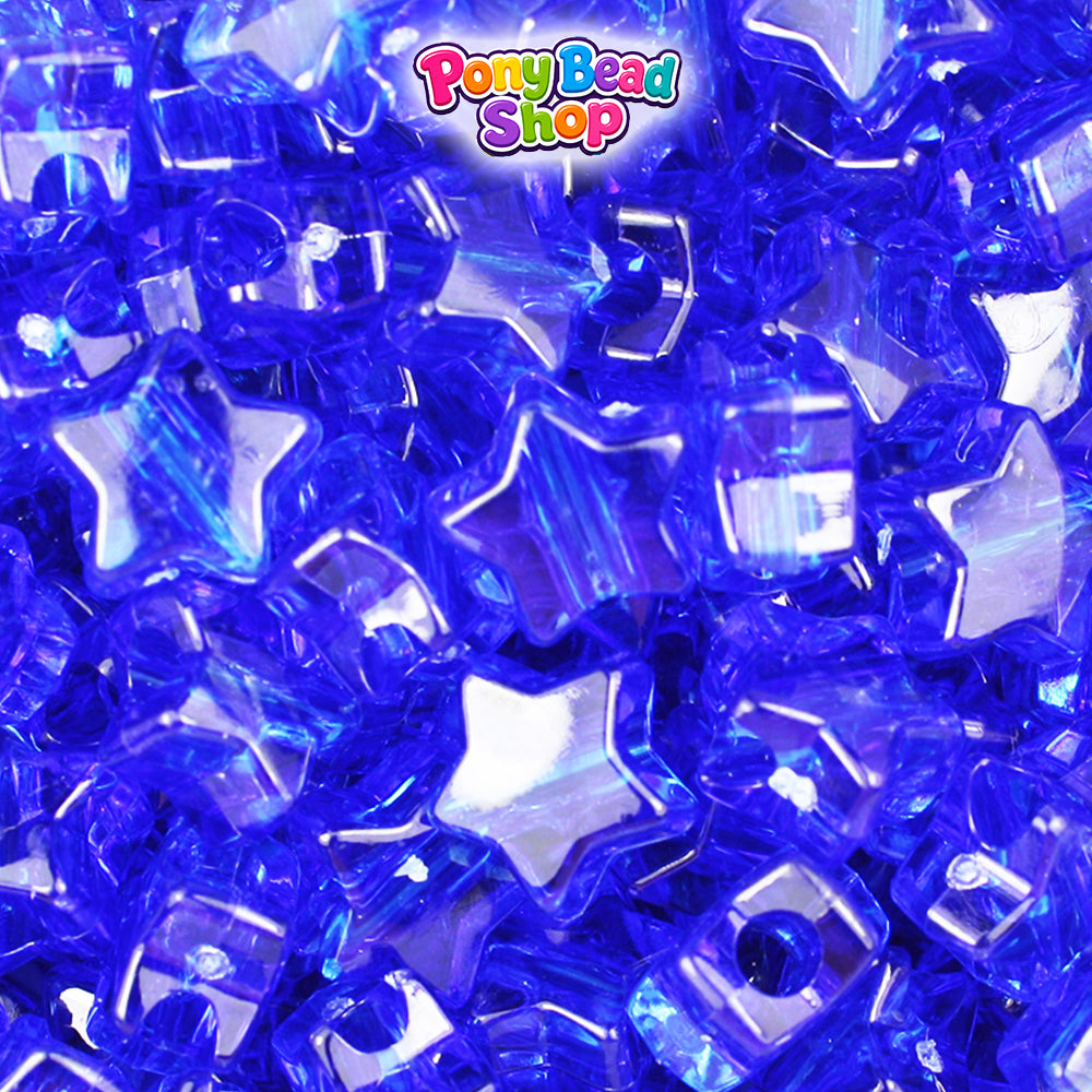 Dark Sapphire Transparent 13mm Star Plastic Pony Beads (250pcs)